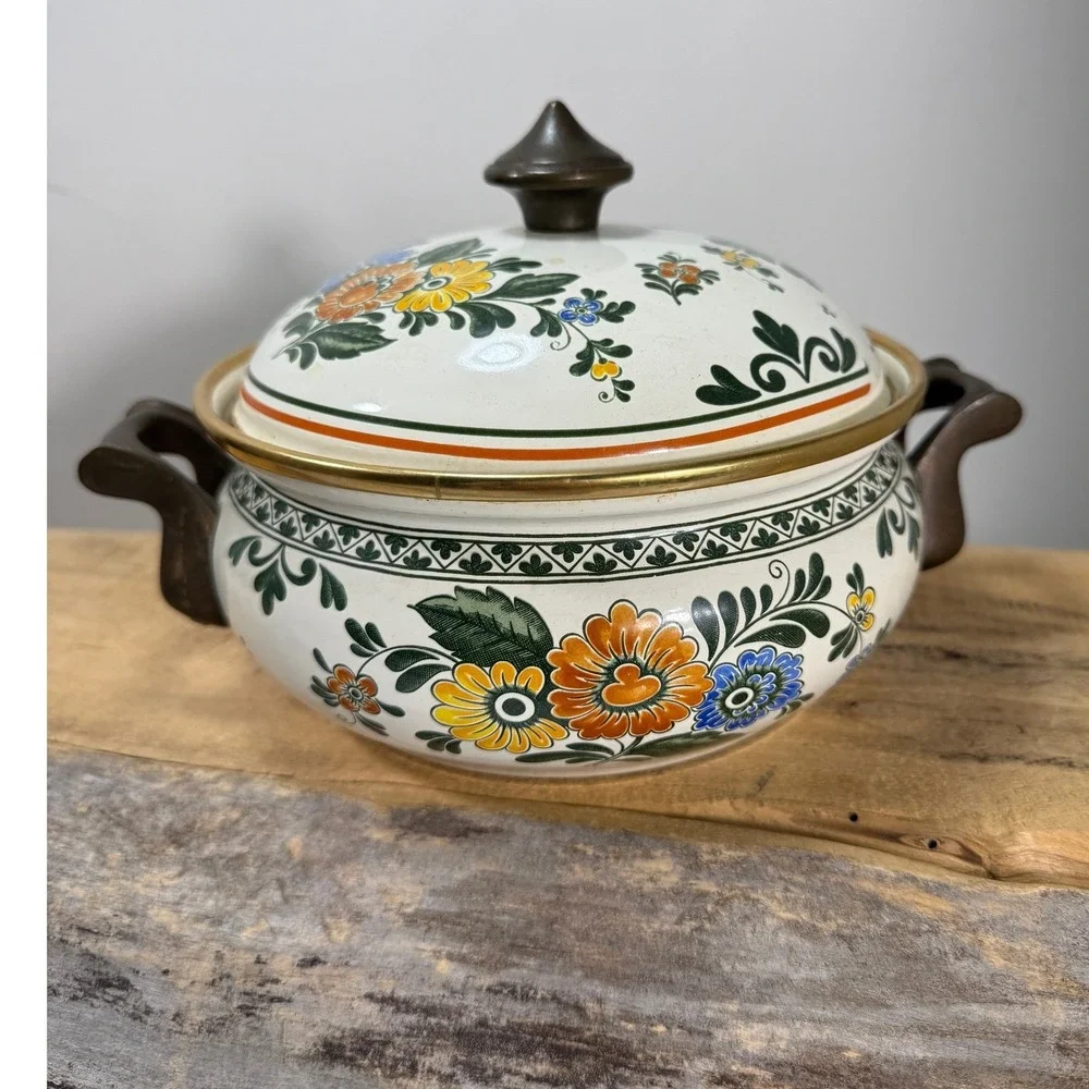 Asta West Germany Enamel Floral Dutch Oven Lidded 8